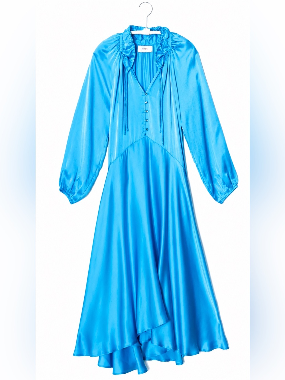 XiRENA Turquoise Blue Satin Long Sleeve Midi Dress